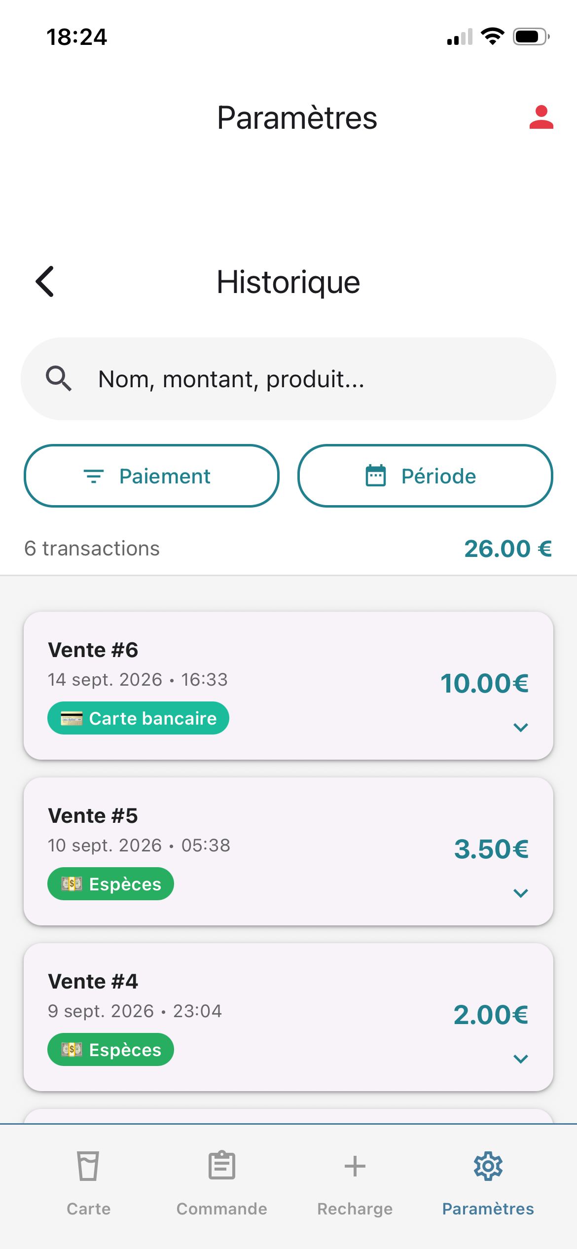 Historique des transactions